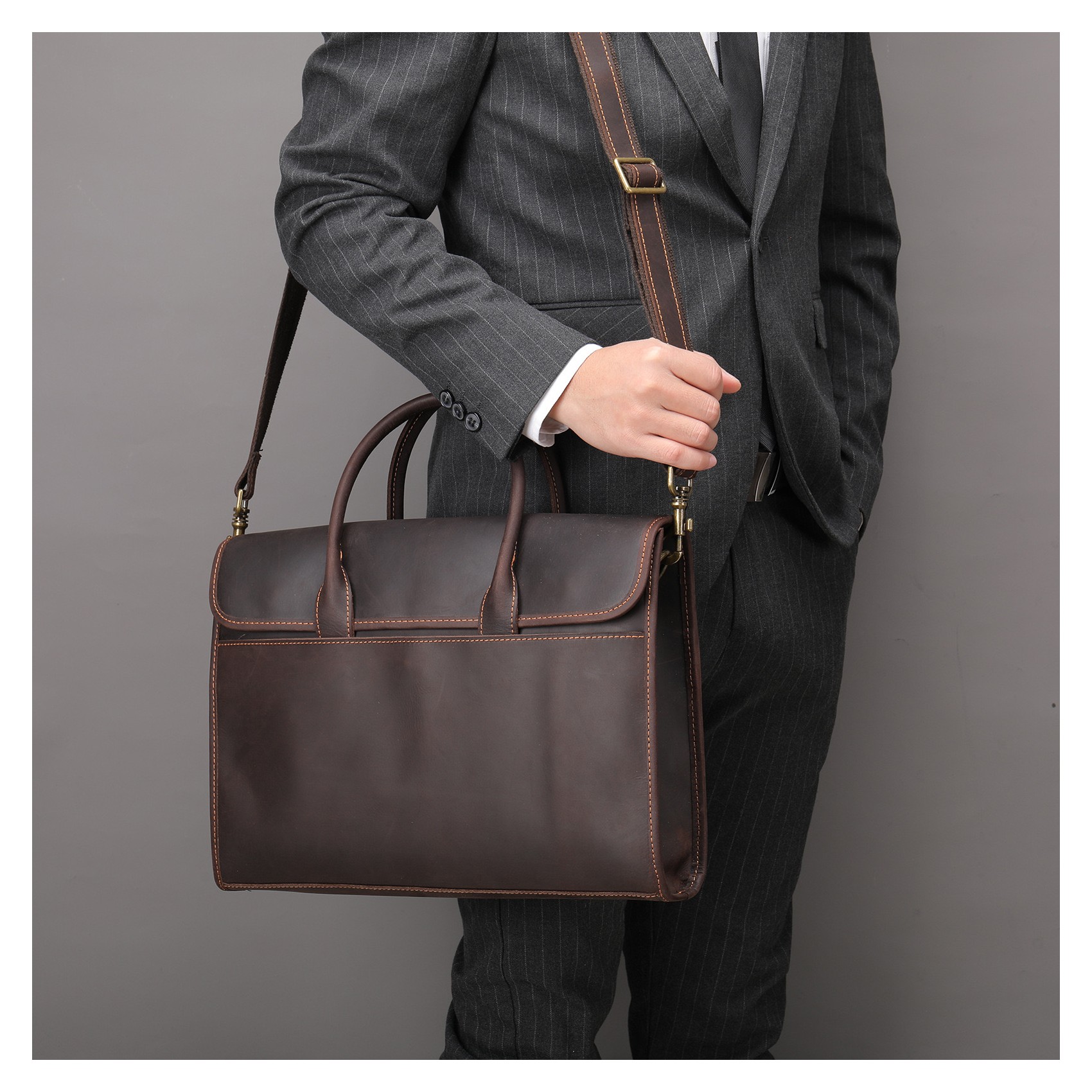 Мужская кожаная сумка для ноутбука Brian темно-коричневая