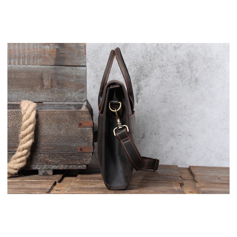 Мужская кожаная сумка для ноутбука Brian темно-коричневая - 4 фото