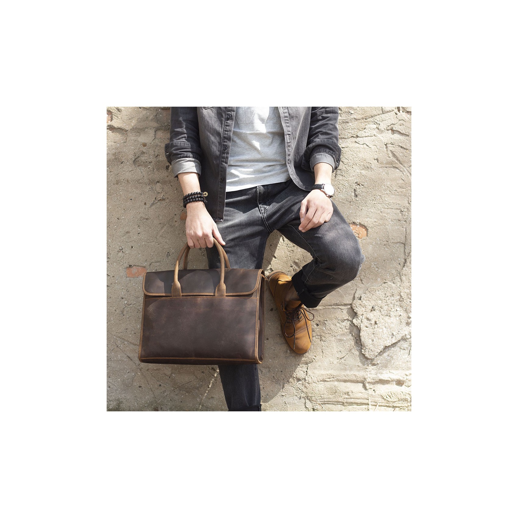 Чоловіча шкіряна сумка для ноутбука Brian темно-коричнева