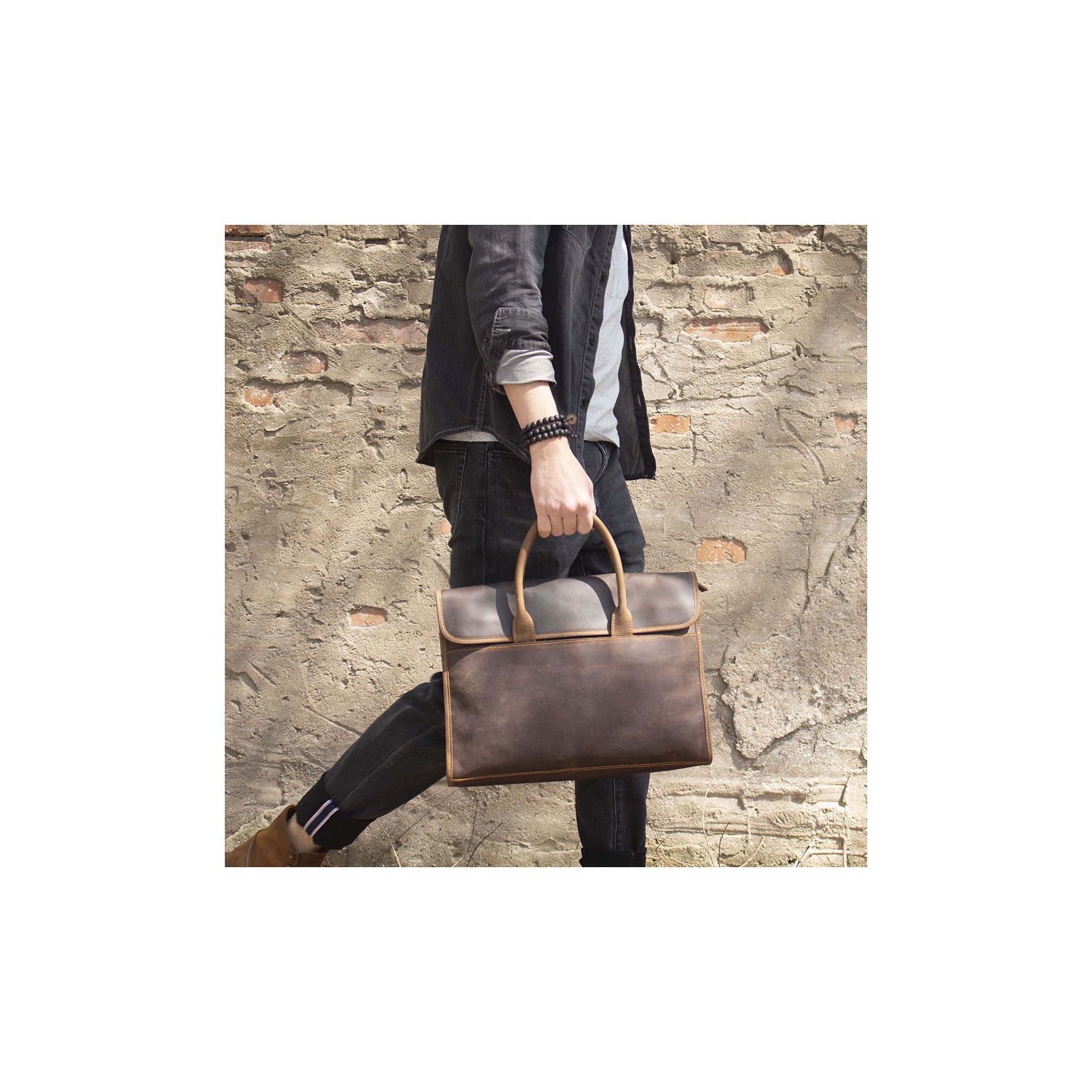 Чоловіча шкіряна сумка для ноутбука Brian темно-коричнева