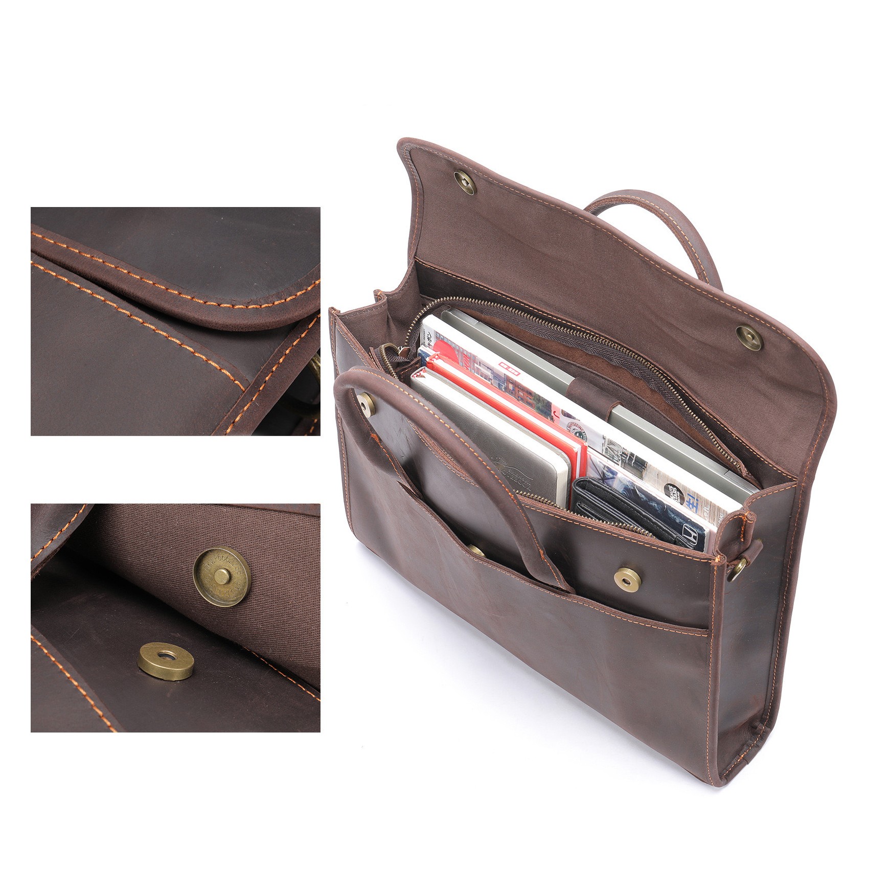Чоловіча шкіряна сумка для ноутбука Brian темно-коричнева