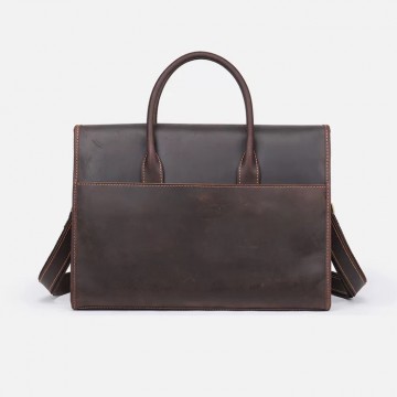 Мужская кожаная сумка для ноутбука Brian темно-коричневая фото