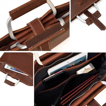 Чоловіча шкіряна сумка для ноутбука Edward коричнева фото