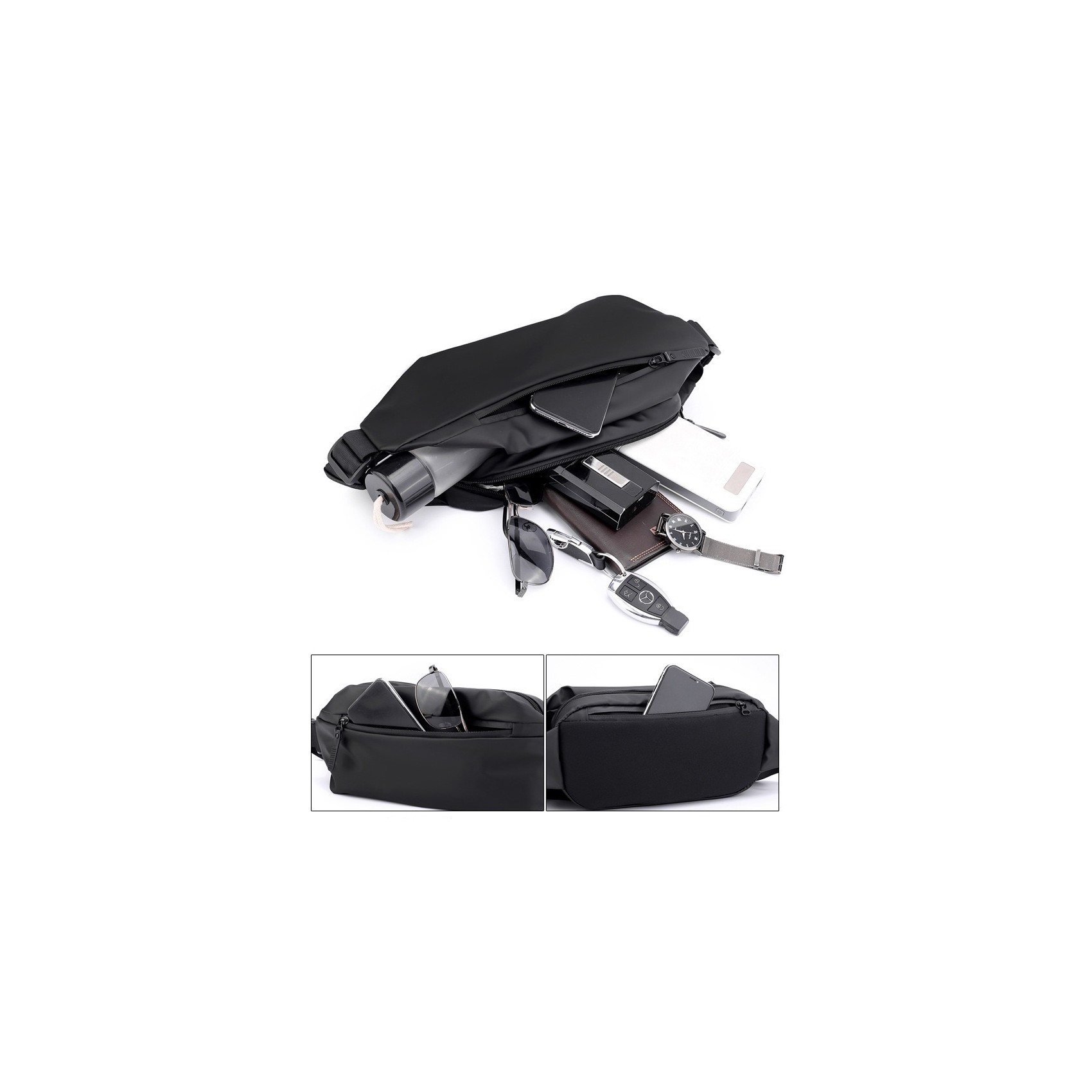 Сумка бананка на пояс черная Vincent