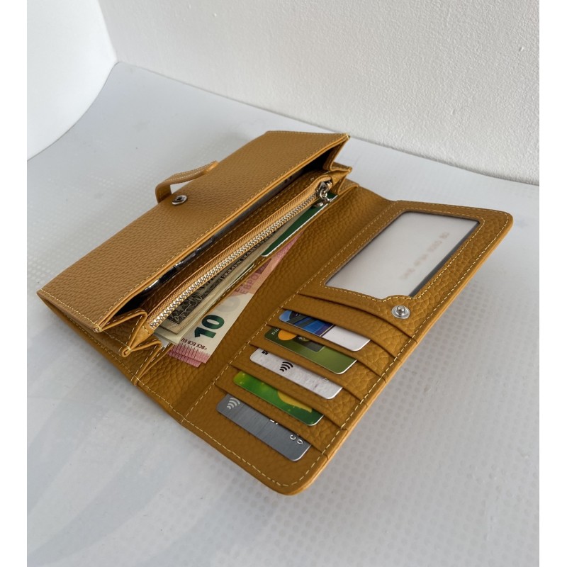 Женский кожаный кошелек Vicki горчичный - 10 фото