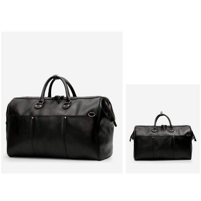 Мужская кожаная дорожная сумка Hubert черная - 1 фото
