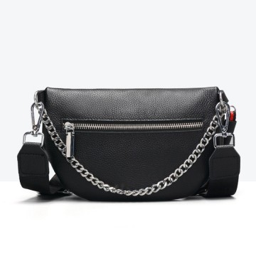 Жіноча шкіряна сумка бананка на плече Maureen чорна фото