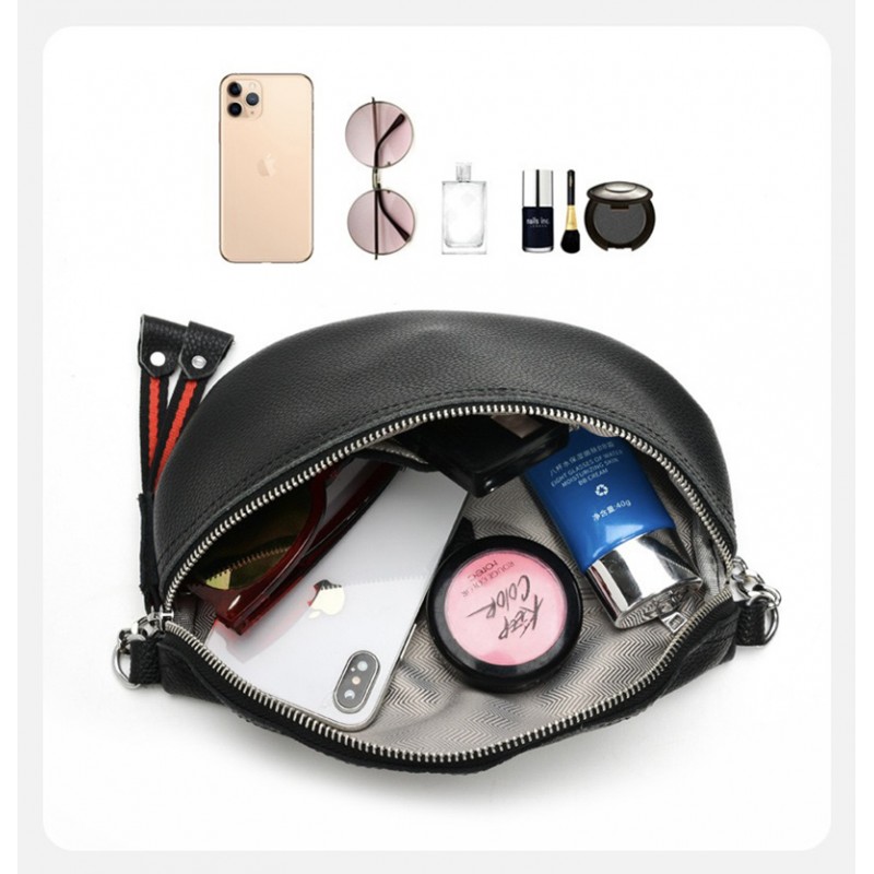 Жіноча шкіряна сумка бананка на плече Maureen чорна - 12 фото