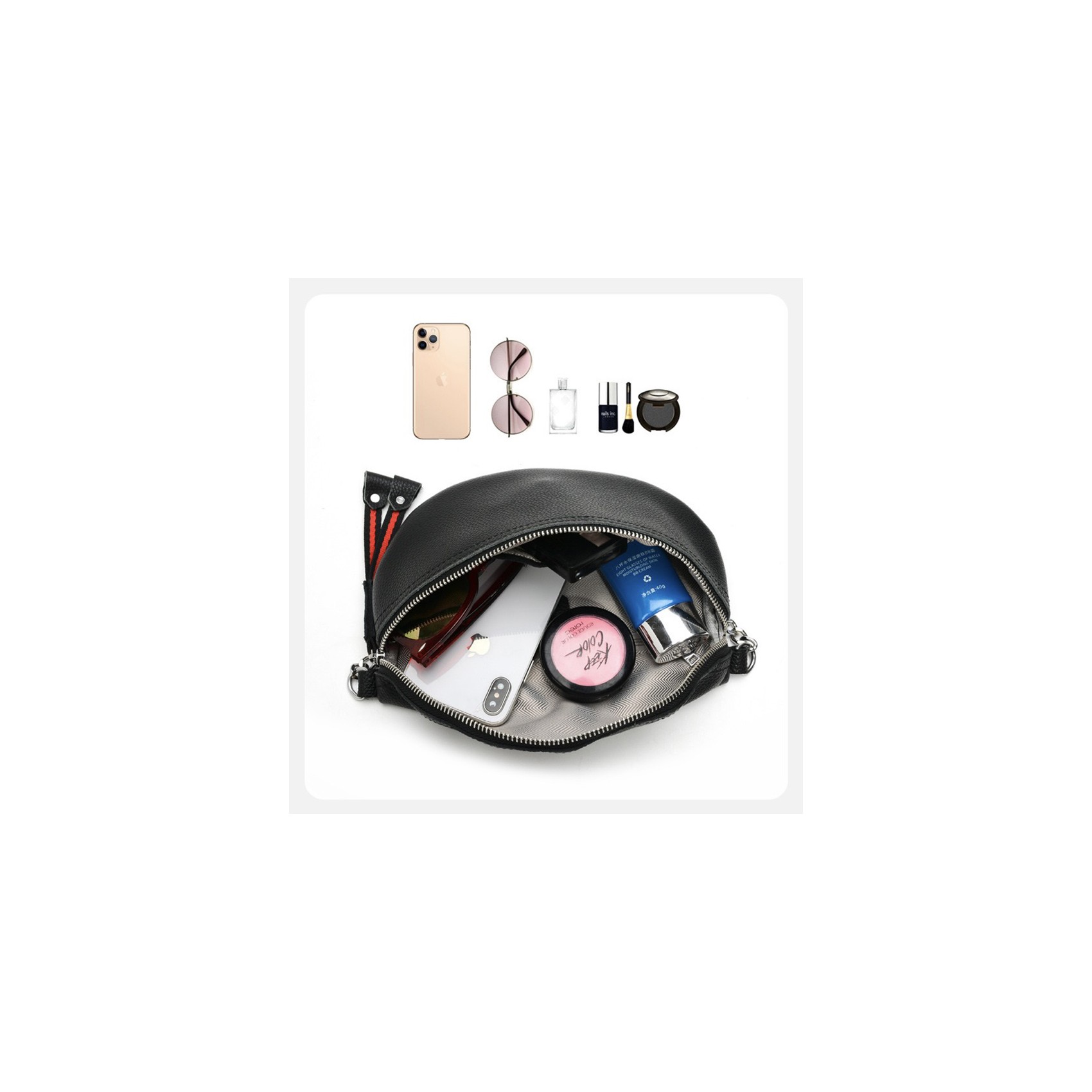 Женская кожаная сумка бананка на плечо Maureen черная