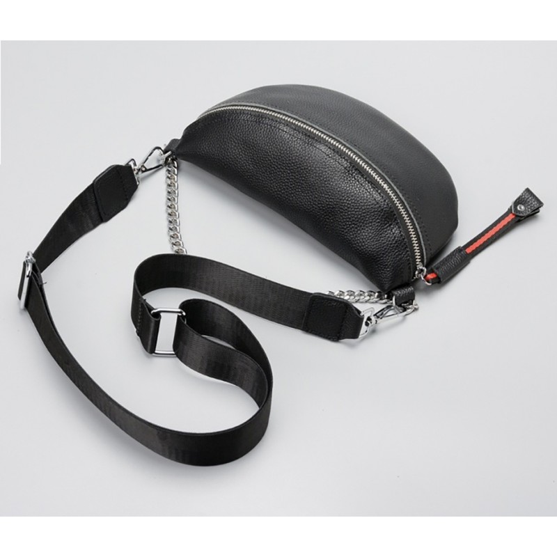 Жіноча шкіряна сумка бананка на плече Maureen чорна - 13 фото