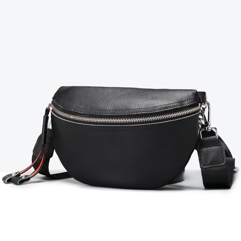 Жіноча шкіряна сумка бананка на плече Maureen чорна - 15 фото