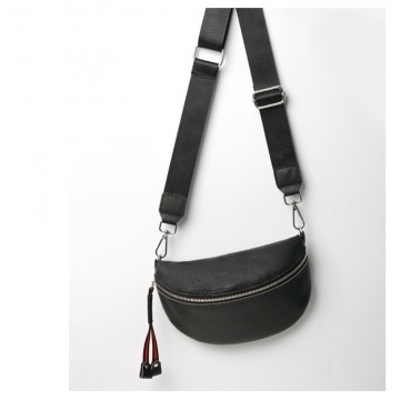 Жіноча шкіряна сумка бананка на плече Maureen чорна фото