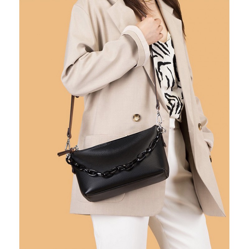 Жіноча шкіряна сумка через плече Molly чорна - 3 фото