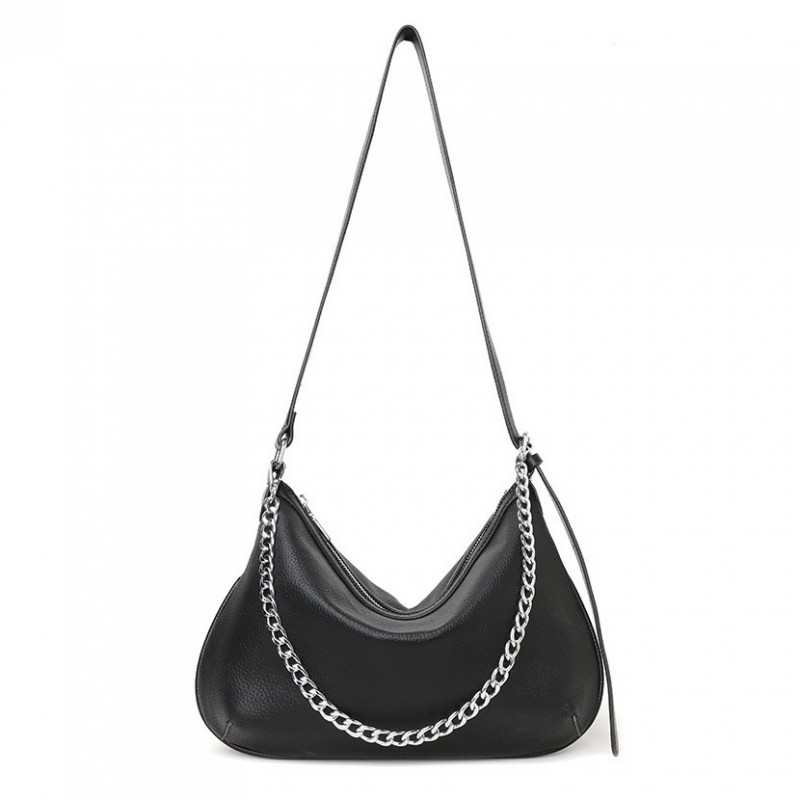 Женская кожаная сумка хобо Donna черная - 1 фото