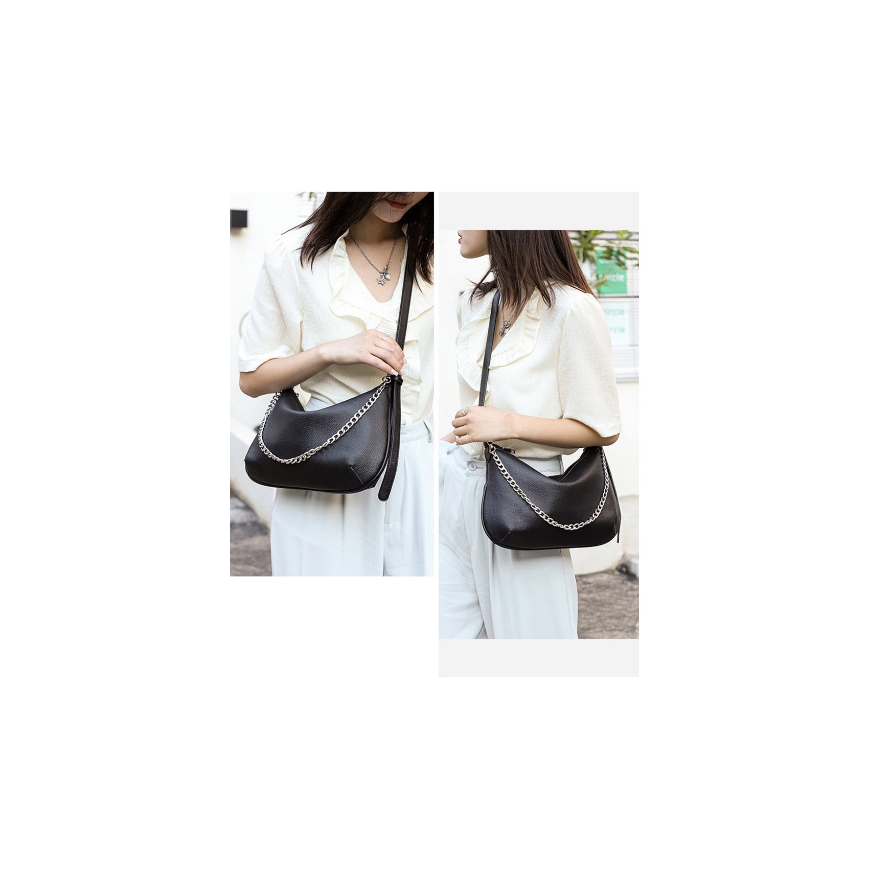 Женская кожаная сумка хобо Donna черная