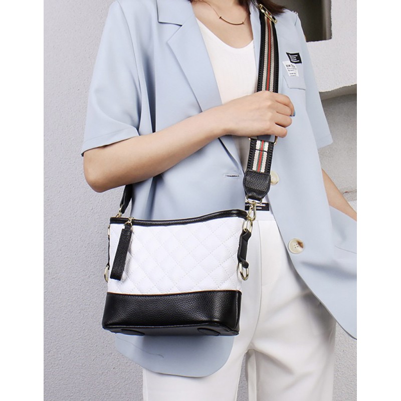 Жіноча шкіряна сумка Janice чорно-біла - 3 фото