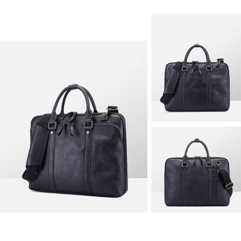 Мужская кожаная сумка для ноутбука Arthur черная - 1 фото