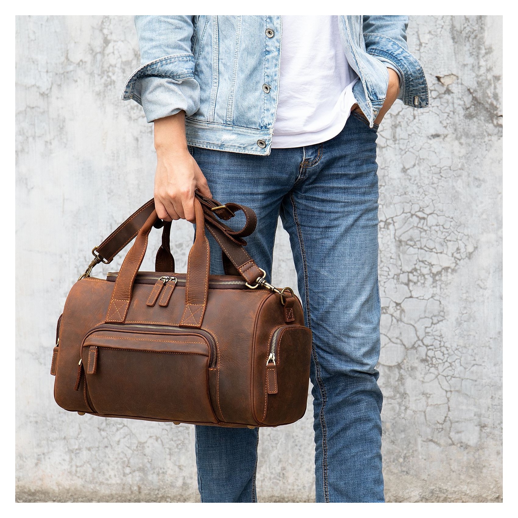 Мужская кожаная дорожная сумка Clifford коричневая