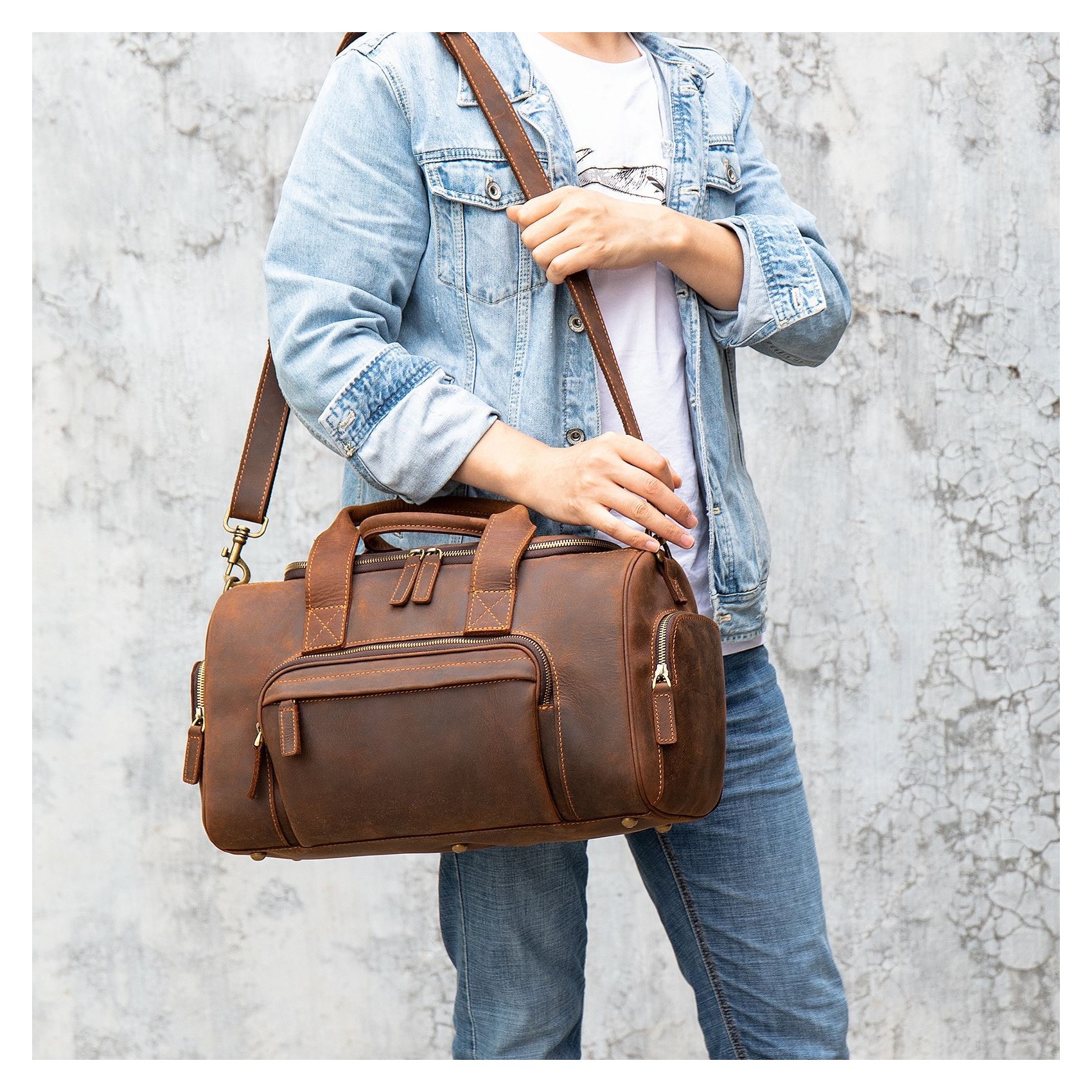 Мужская кожаная дорожная сумка Clifford коричневая