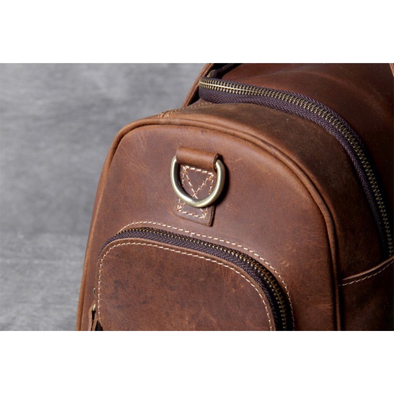 Мужская кожаная дорожная сумка Clifford коричневая - 15 фото