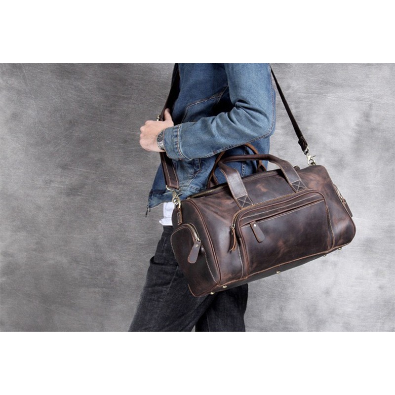 Чоловіча шкіряна дорожня сумка Clifford темно-коричнева - 16 фото