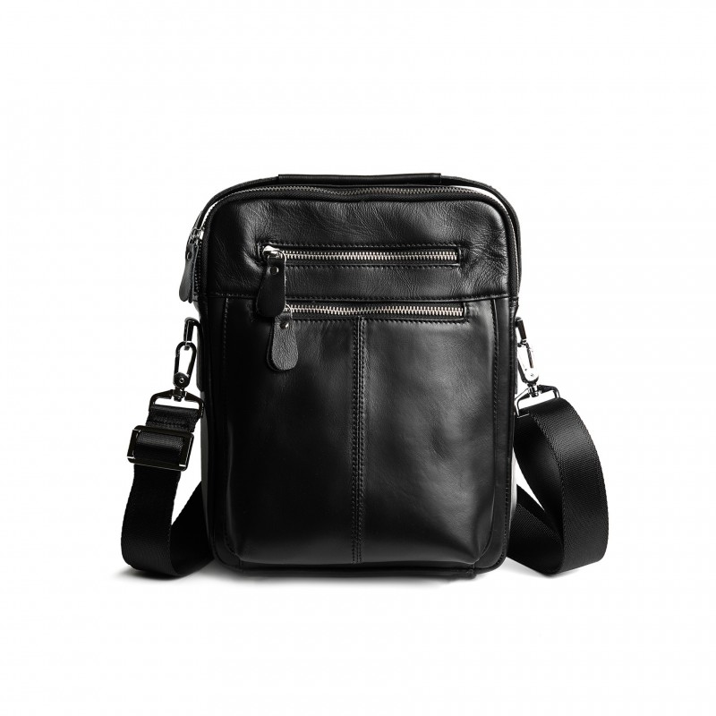 Мужская кожаная сумка Jason через плечо черная фото