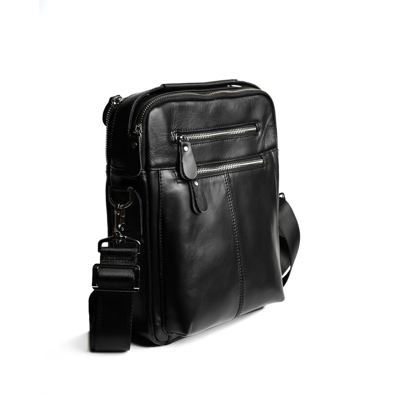 Мужская кожаная сумка Jason через плечо черная - 1 фото