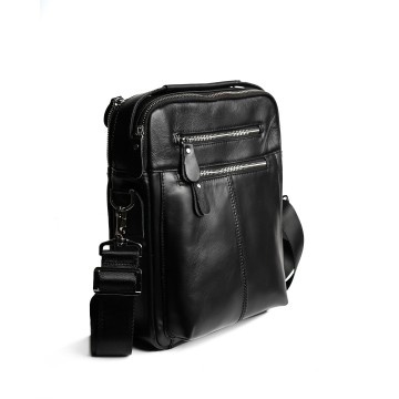 Чоловіча шкіряна сумка Jason через плече чорна фото