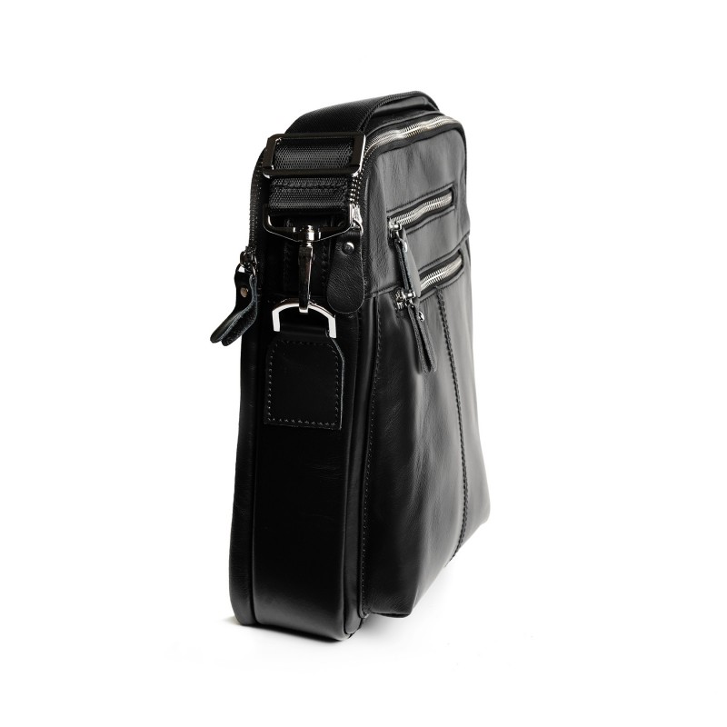 Мужская кожаная сумка Jason через плечо черная - 2 фото