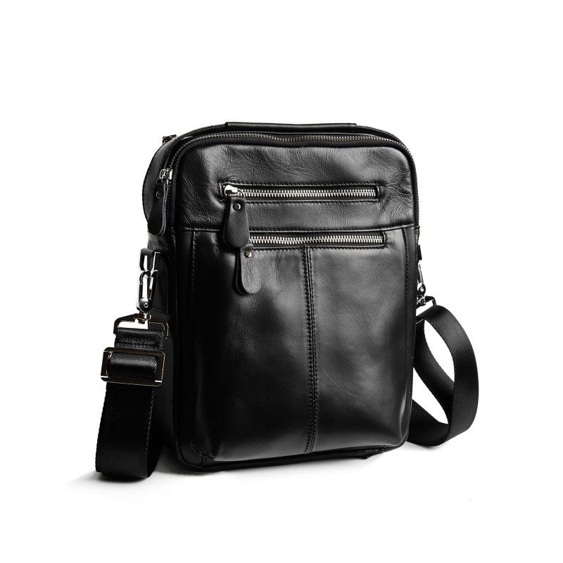 Чоловіча шкіряна сумка Jason через плече чорна - 4 фото