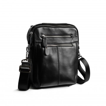 Мужская кожаная сумка Jason через плечо черная фото