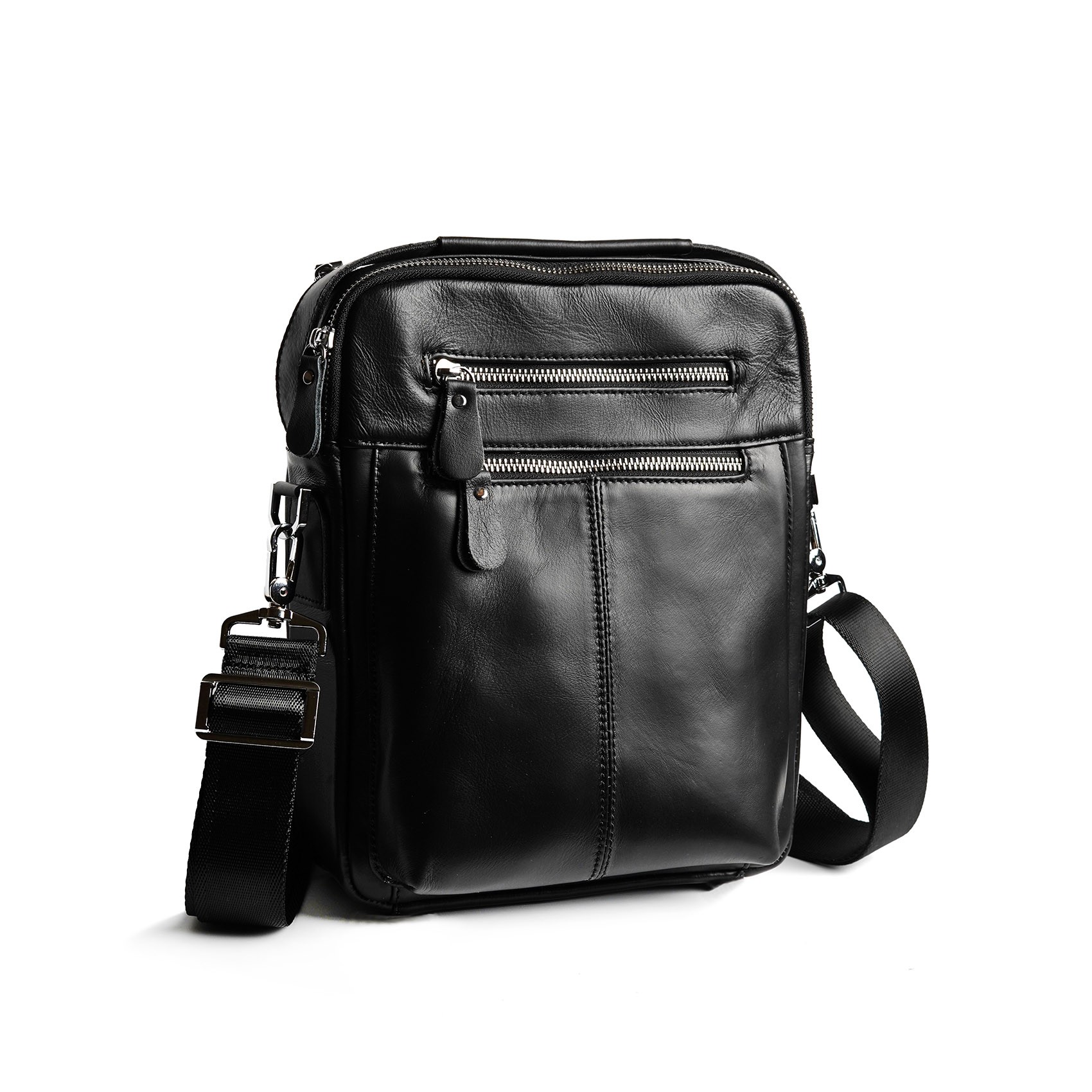 Чоловіча шкіряна сумка Jason через плече чорна