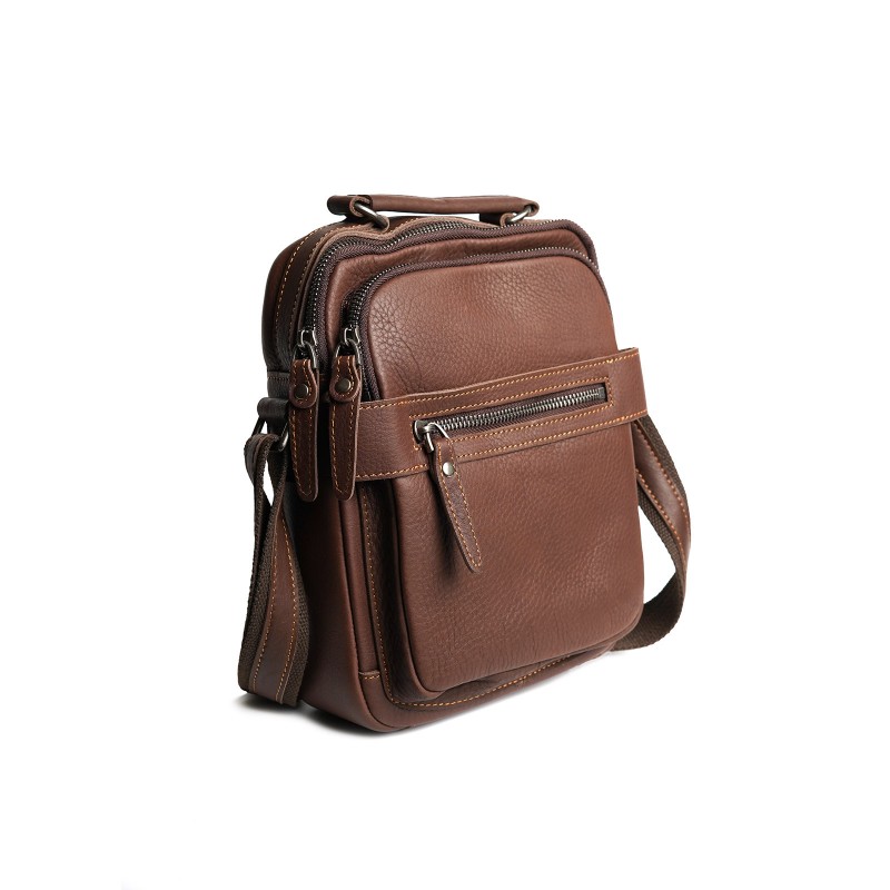 Чоловіча шкіряна сумка барсетка Edmund через плече коричнева - 1 фото
