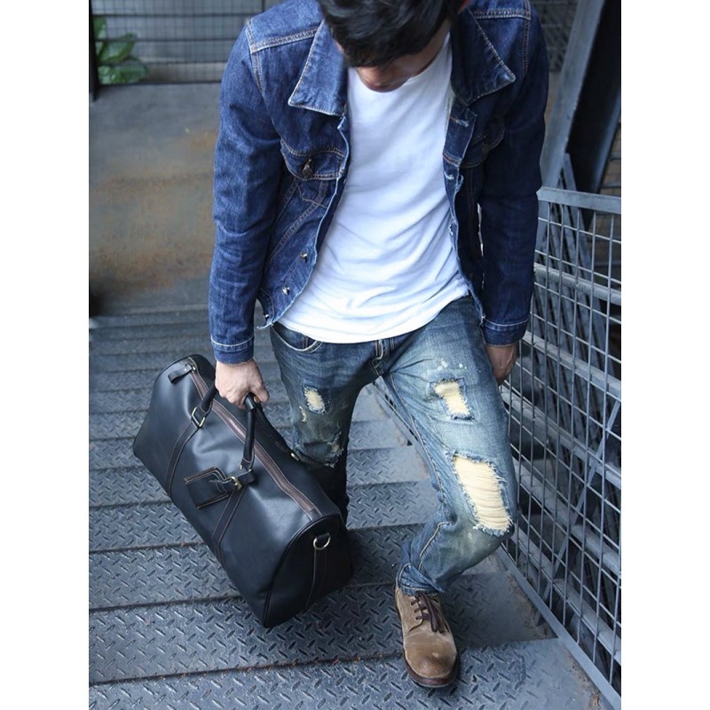 Мужская кожаная дорожная сумка Oswald черная - 3 фото