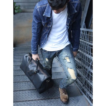 Мужская кожаная дорожная сумка Oswald черная фото