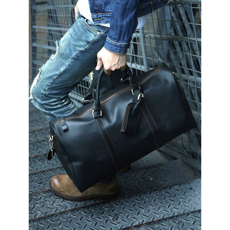 Мужская кожаная дорожная сумка Oswald черная - 4 фото