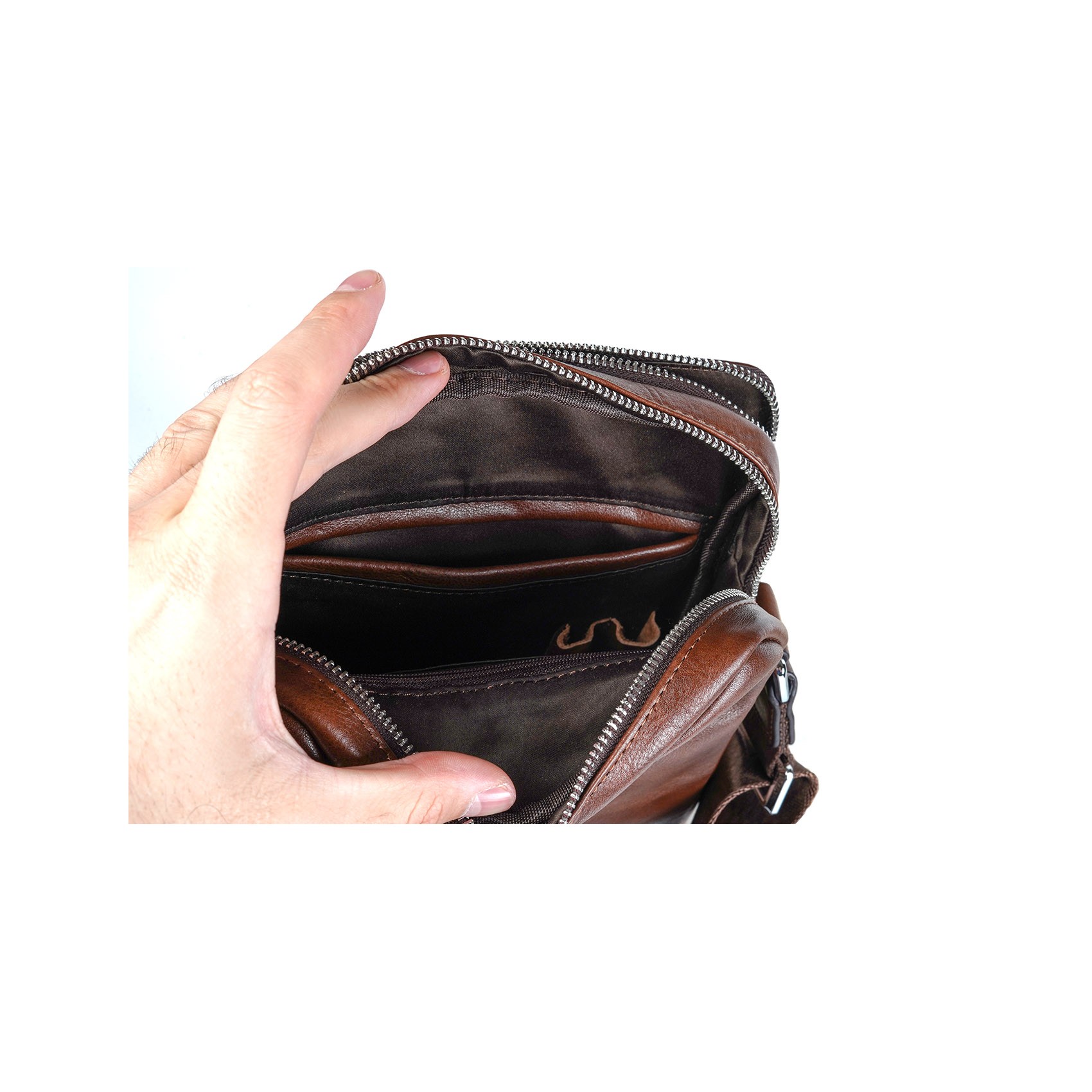 Мужская кожаная сумка барсетка Gregory через плечо коричневая