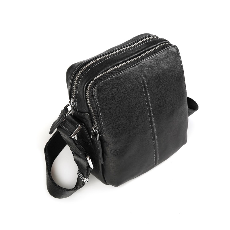 Чоловіча шкіряна сумка барсетка Gregory через плече чорна - 2 фото