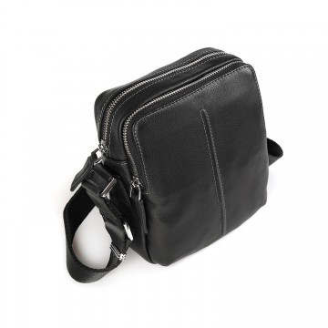 Чоловіча шкіряна сумка барсетка Gregory через плече чорна фото