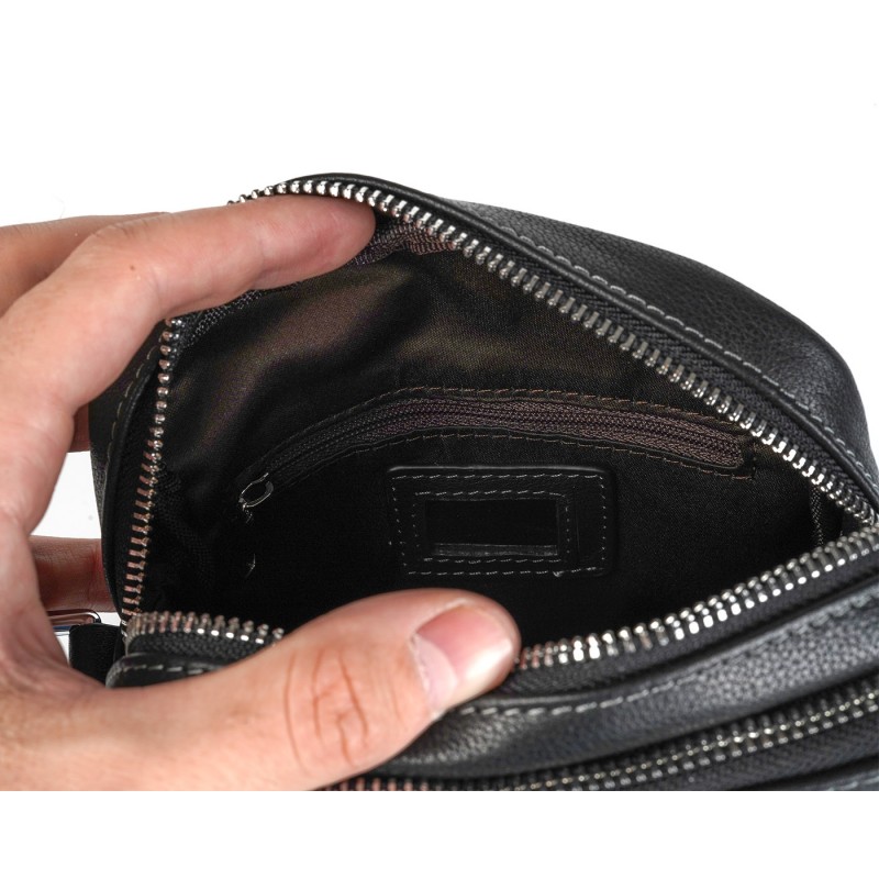 Мужская кожаная сумка барсетка Gregory через плечо черная - 4 фото