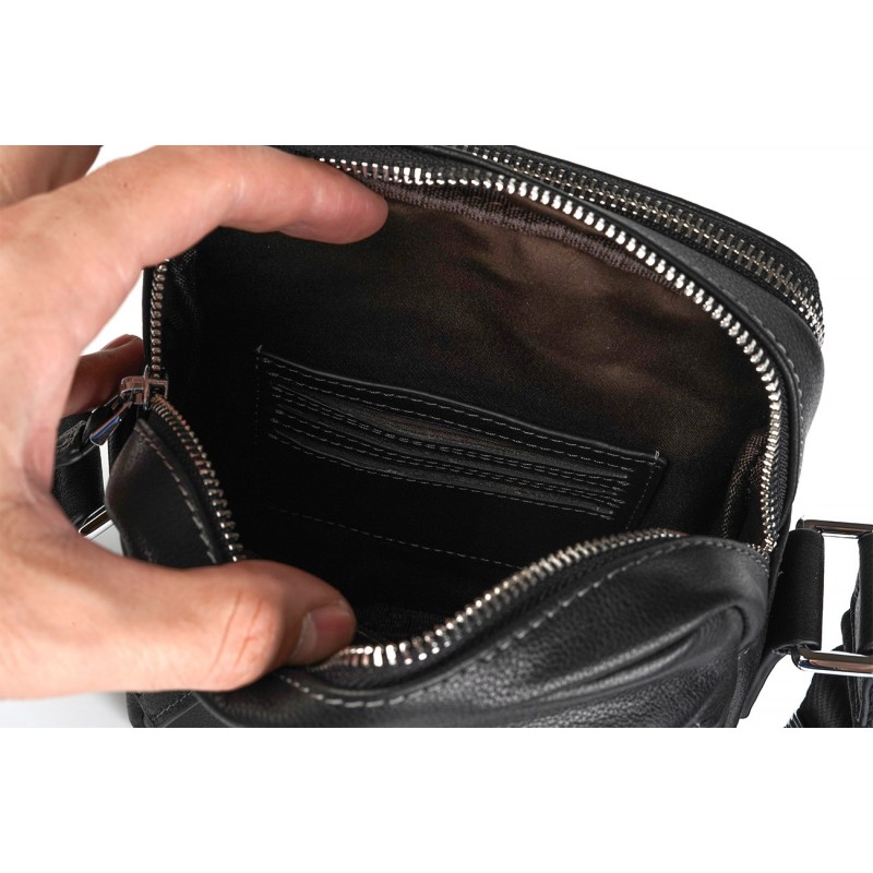 Мужская кожаная сумка барсетка Gregory через плечо черная - 5 фото