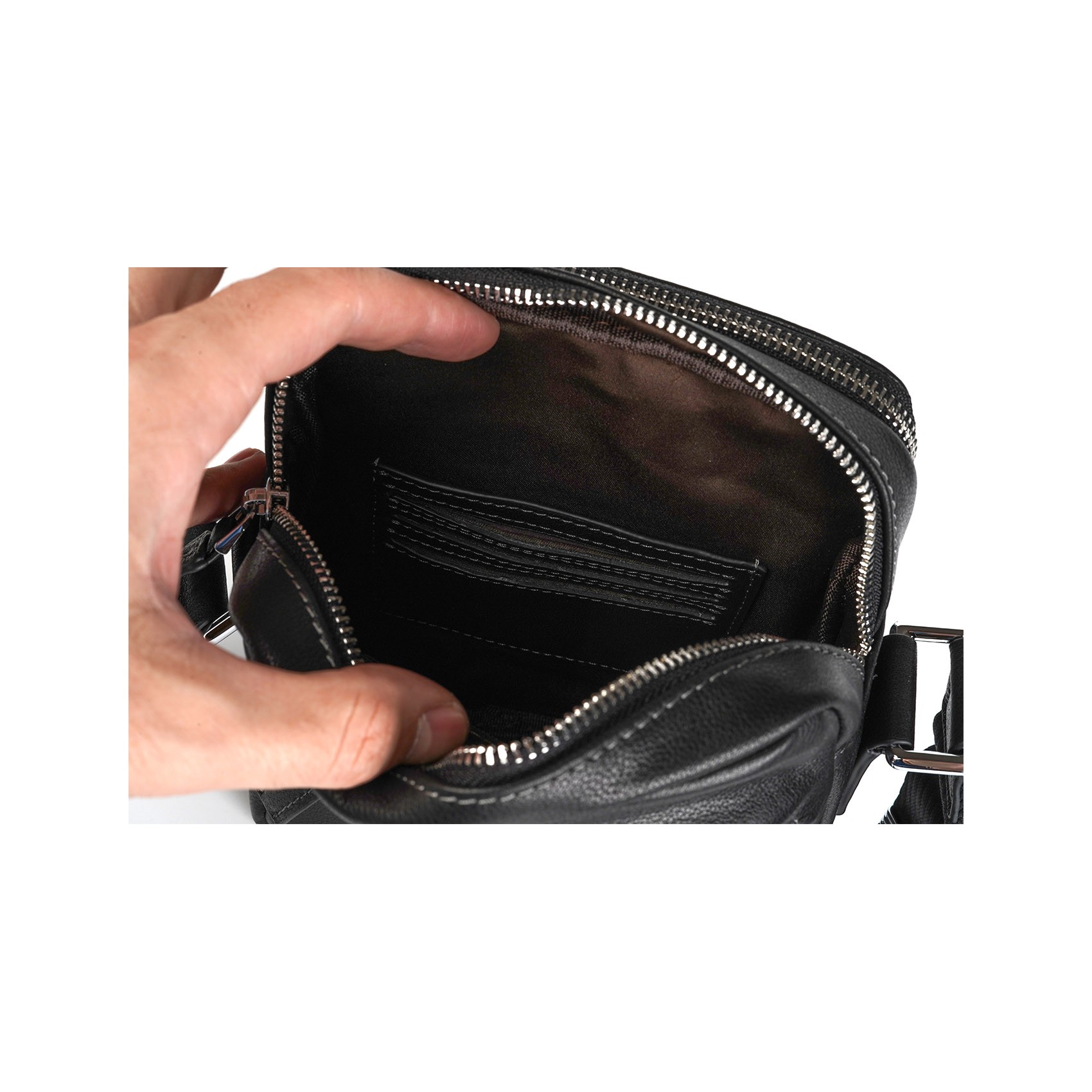 Чоловіча шкіряна сумка барсетка Gregory через плече чорна