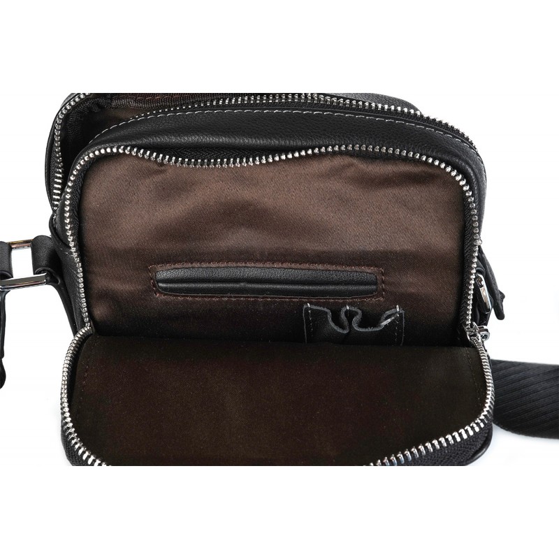 Чоловіча шкіряна сумка барсетка Gregory через плече чорна - 6 фото