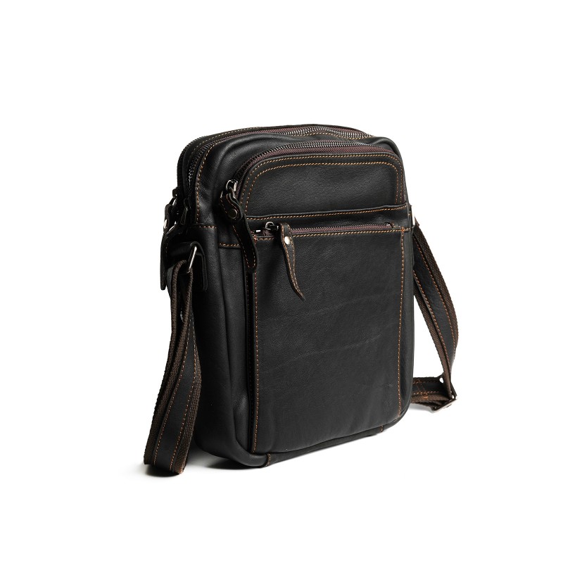 Чоловіча шкіряна сумка Douglas через плече чорна - 1 фото