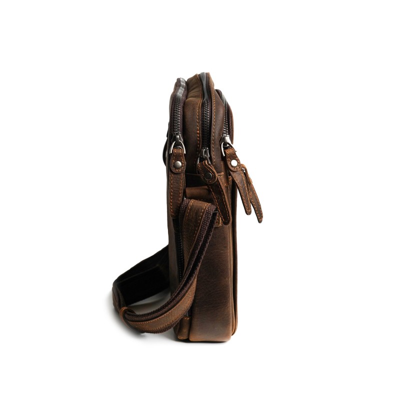 Чоловіча шкіряна сумка Douglas через плече темно-коричнева - 2 фото
