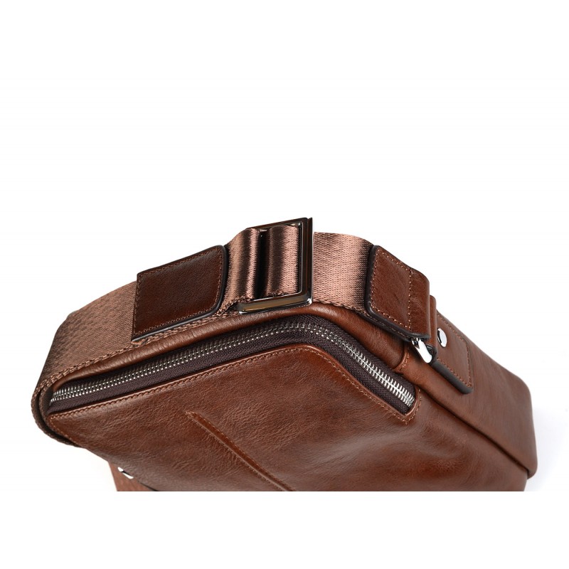 Чоловіча шкіряна сумка Derek через плече коричнева - 3 фото