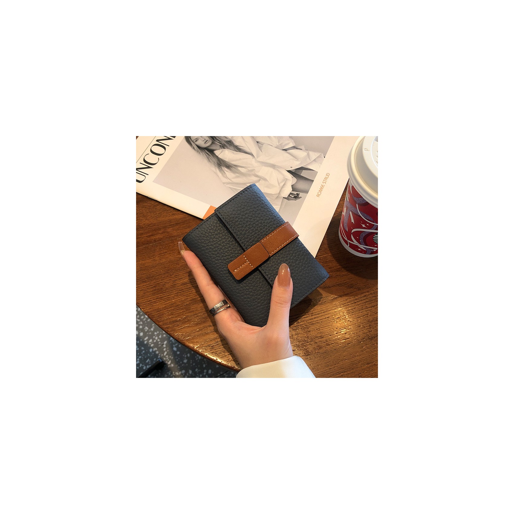 Женский кожаный кошелек Rachel серо-синий