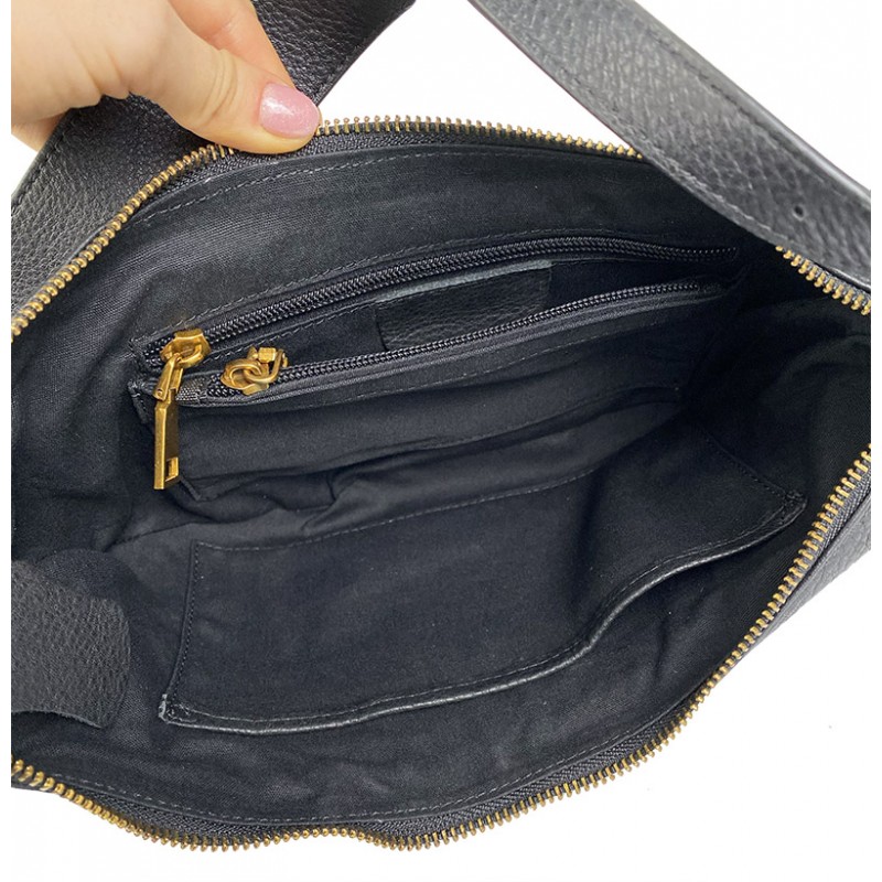 Женская кожаная сумка хобо Jennifer черная - 8 фото