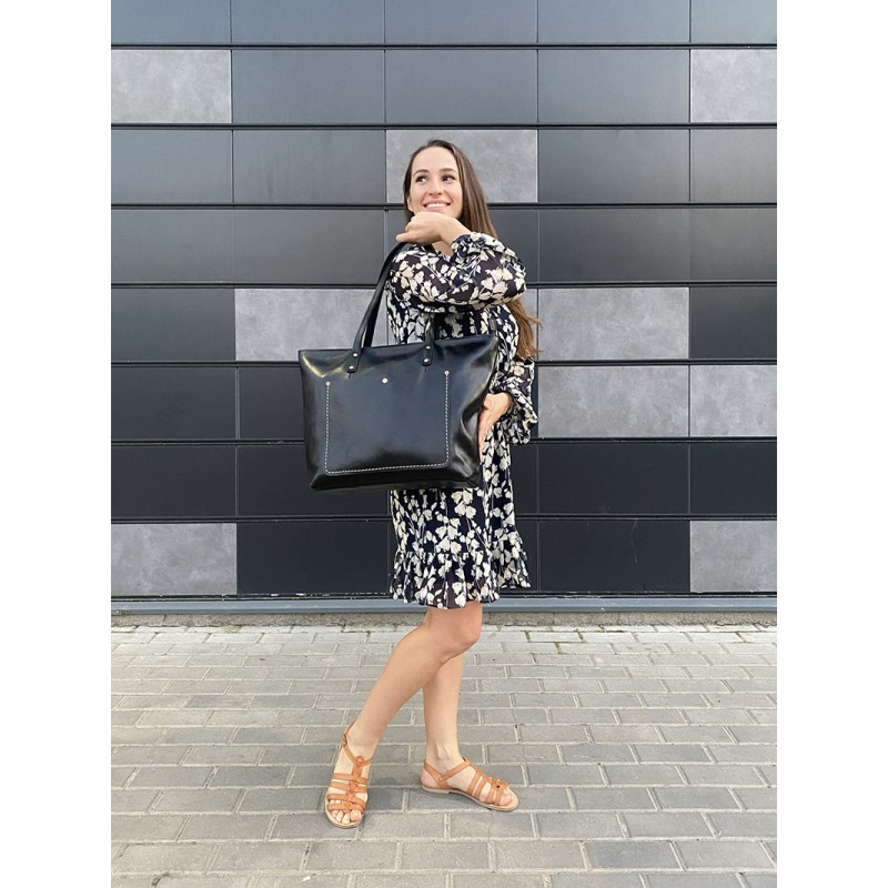 Жіноча шкіряна сумка Carrie чорна - 2 фото