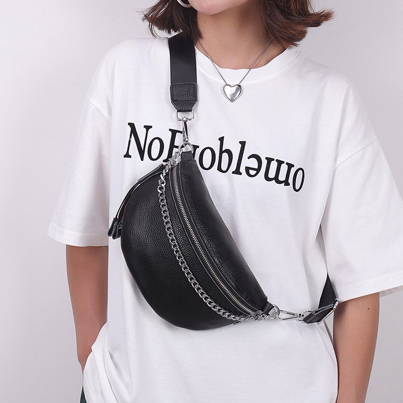 Женская кожаная сумка бананка на плечо Maureen черная - 7 фото